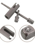 Heavy Duty Stainless Steel Trailer Jack Drill Adapter With T Slot Design For Securing Sockets On Rvs Campers Tow Trucks And Electric Drill Modifications For Rock Solid Gaining Speed And Ease, showing a gray adapter and sockets.
