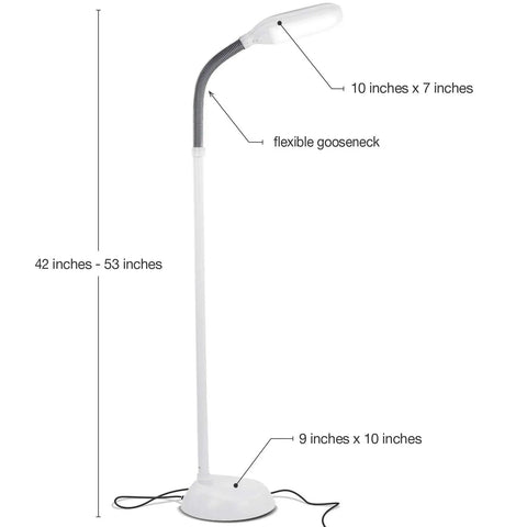 Litespan LED Floor Reading Lamp For Over Chair Tasks And Lash Extensions, Adjustable gooseneck, 42-53 inches tall, white finish