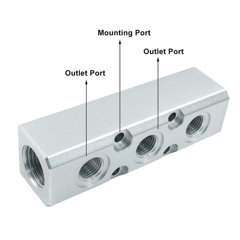 Three Way Pneumatic Manifold Air Distribution Block With G1/2 Inlet And G1/4 Output Ports For Air Compressor Systems side view