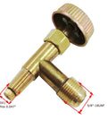 Propane Gas Inlet Fitting For Range And Cast Stove, Easy DIY Install 3 Eighths Inch Male Flare Swivel, Needle Valve With 0.047 Inch Orifice Jet, Air Intake Burner Damper With Spring Holder, Spare Parts shown from side angle with dimensions.