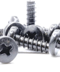 Contractor Grade ST4 X 12 Mm Pan Head Phillips Self Tapping Screws With Blunt Tip Black Oxide Steel Fasteners 5 Pack, close-up view.