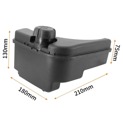 Engine Fuel Tank Replacement For 850 Series Engines With Fuel Line And Shut Off Valve Replaces 590477 And 796489 Durable ABS Plastic Gas Tank For Long Lasting Performance Heavy Duty Build, showing dimensions