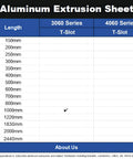 Aluminum extrusion sheet diagram showing lengths for 3060 and 4060 series T-slot sizes, highlighting 1000mm.