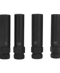 Four pieces from Beefy Eight Piece Thin Wall Lug Nut Socket Set With Spline Key CrMo Steel Wheel Lock Removal Tool Kit.