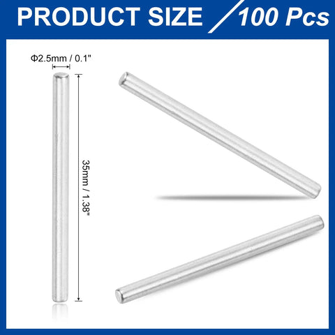 100 Pcs 2.5mm By 25mm Dowel Pins Stainless Steel 304 Rust Resistant For Cabinets Shelves And DIY Projects Durable Fasteners Assortment Kit Silver Great For Woodwork And Metalwork Projects And Easy To Fit Built To Last., 304 stainless steel dowel pins, 2.5mm x 35mm size