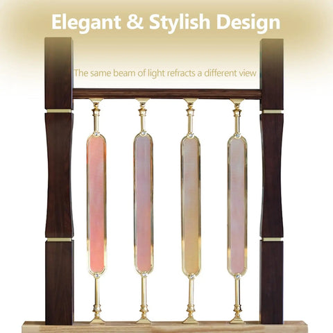Top Shelf Gold Glass Staircase Balusters With Rock Solid Aluminum Spindles For Indoor Outdoor Stairs, showcasing elegant design with smooth finish.