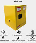 Heavy Duty Flammable Storage Cabinet With Adjustable Shelves Explosion Proof Hazmat Locker, yellow steel, manual door, front view