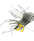 Illustration showing use of Dual Grit Ceramic Grinding Puck for axes sharpens and peels edges fast on axe blade.