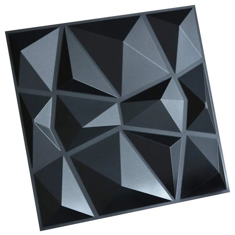 3D Paneling Set Textured Wall Design Bangin Black Diamond Finish Durable PVC Panels For Waterproof Heat Resistant Odorless Interior Walls Easy Cut Install Low Maintenance 19.7 By 19.7 Inches 12 Pack