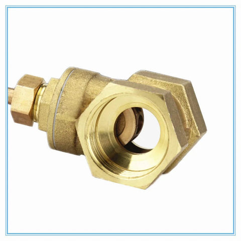 Brass ball valve with internal threads for copper water line, close-up view
