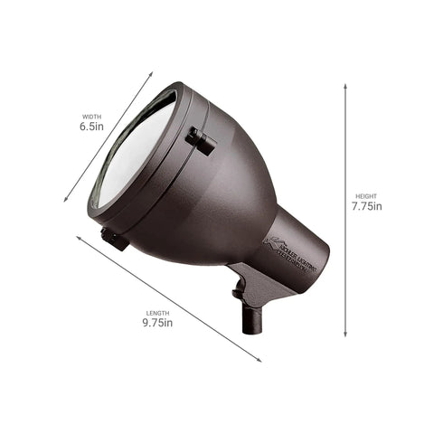 HID Accent Light One Light 120V Textured Architectural Bronze Outdoor Fixture With Tempered Clear Glass For Wet Locations Ideal For Entryways Walkways And Patios Measures 7.75 Inches High 6.5 Inches Wide And 9.75 Inches Long, side view.