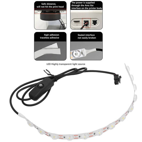 High Brightness LED Light Strip For 3D Printer Enclosures 24V DC ABS Housing Ra95 Color Rendering For Vivid Prints