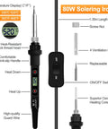 Pro Grade Soldering Iron Kit With 80W Power And LCD Temperature Readout From 180 To 520 Degrees Celsius, A Handy 13 In 1 Electronics Repair Kit With On Off Switch, Solder Wire, Flux, Five Tips, Desoldering Pump, Stand And Tweezers
