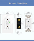 Hella Weather Resistant 20 Amp GFCI Outlet With Bright LED Indicator dimensions with faceplate and receptacle sizes shown clearly.