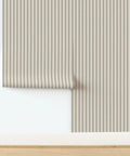 Kick Up Your Walls With Rustic Farmhouse PVC Free Type II Wallpaper Matte Linen Finish Heavy Duty For Kitchens And Baths Easy Paste To Paper Setup Good For Any Space, showing light beige striped design.