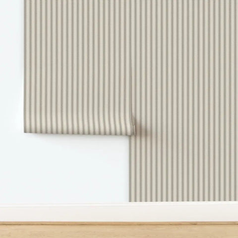 Kick Up Your Walls With Rustic Farmhouse PVC Free Type II Wallpaper Matte Linen Finish Heavy Duty For Kitchens And Baths Easy Paste To Paper Setup Good For Any Space, showing light beige striped design.