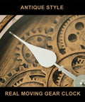 Close-up of 18 Inch Moving Gears Wall Clock with antique bronze finish and real moving gears for a vintage vibe.