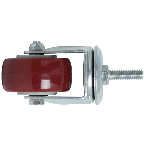 Swivel caster wheel, 2-inch red polyurethane wheel with steel frame and threaded stem