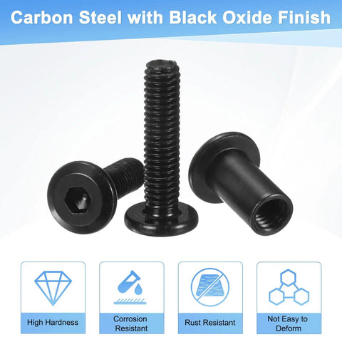 Heavy Duty Hex Drive Socket Cap Bolts M6 X 12 Mm For Furniture Assembly And Leather Jobs 20 Pack Tough Steel Grip, black oxide finish