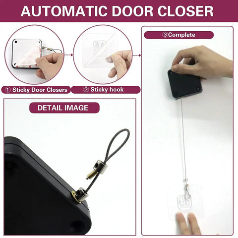 Punch-Free Automatic Sensor Door Closer With Drawstring For Home And Office Use, Multifunctional Auto Door Closer Works On Left Or Right Swing, Wood Or Metal Doors, Suitable For Residential Or Commercial Doors, One Pack