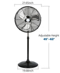 Powerful 20 Inch High Velocity Industrial Pedestal Fan With 5200 CFM, 3 Speed Oscillating Stand, adjustable height 45-62 in