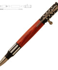 Kickin DIY Woodturning Project Kit Featuring Five Ceramic Flag Ballpoint Pen Hardware Sets And Precision Bushings For Turning Custom Writer Accessories, showing a wood and metal pen.