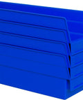 Heavy Duty Plastic Shelf Bins For Garage And Closet Organization Sturdy 18 By 4 By 4 Inch Blue Bins 12 Pack Versatile Storage Containers