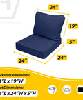 Outdoor Chair Cushions Set Fade Resistant Waterproof Patio Replacement Cushions 24x24x5 Seat Cushions And 24x19 Back Cushions Navy