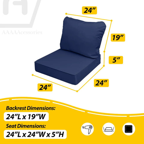 Outdoor Chair Cushions Set Fade Resistant Waterproof Patio Replacement Cushions 24x24x5 Seat Cushions And 24x19 Back Cushions Navy