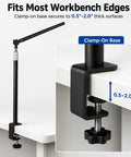 Clamp On Dust Collection Boom Arm With 360 Degree Swivel for woodworking edge mount on a workbench, clamp fits 0.5-2 inches