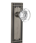 Old-School Mission Style Door Knob Set With Round Clear Crystal Glass Knobs, Privacy Lock, 2-3/4 Inch Backset, Antique Pewter Finish