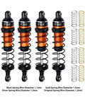 87mm Aluminum Alloy Adjustable Shocks Kit Beefed Up for 1:16 RC Monster Trucks Front and Rear, 4 Piece Upgrade, springs shown