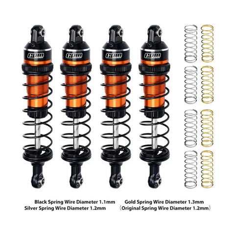 87mm Aluminum Alloy Adjustable Shocks Kit Beefed Up for 1:16 RC Monster Trucks Front and Rear, 4 Piece Upgrade, springs shown