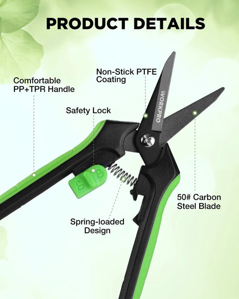 6 Inch Pruning Shears For Razor Sharp Precision Cuts With Easy Grip And High Carbon Steel Blades Nonstick Coating Safety Lock