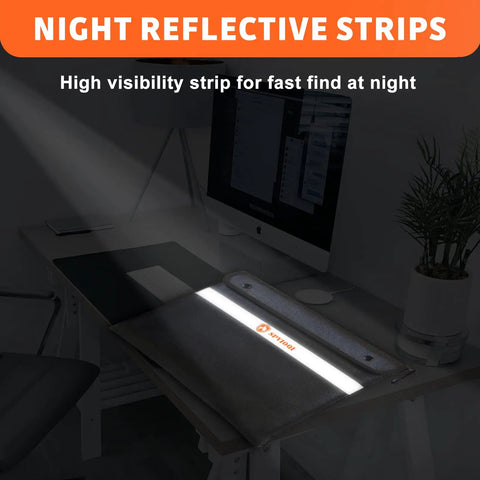 Reflective strip on Grab And Go Fireproof Document Bag 5200F With Heat Insulation on desk for night visibility