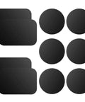 10 Piece Universal Magnetic Car Phone Mount Metal Back Plates In Matte Black, showing rectanglular and circular shapes.