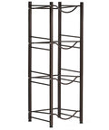 Sturdy Four Tier Water Bottle Display Rack With Steel Jug Holder for home office garage space saving, easy assembly, black brown finish.