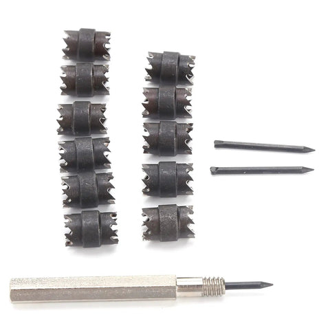 13-Piece Spot Weld Cutter Set 3/8 Inch Double-Sided Bits For Your Electric Drill Welding Tool Remover Kit For Stainless Steel Iron Aluminum And Thin Metal Sheets on white background