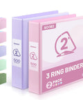 Two Inch D Ring Binder Set Pro Grade Two Pack with 500 Sheet Capacity in Assorted Pastel Colors PVC Free Customizable View Cover