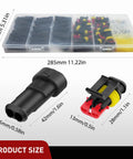 200 Piece 2 Pin Electrical Wire Connectors With Male Female Terminals Rock Solid Auto Wiring Harness Plugs for Truck in storage box.