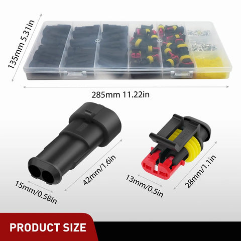 200 Piece 2 Pin Electrical Wire Connectors With Male Female Terminals Rock Solid Auto Wiring Harness Plugs for Truck in storage box.