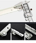 Digital caliper measuring Full Extension Drawer Slides 12 Inch Quiet Glide Two Section Rails For Cabinets And Desks Tool Free Detachable Quick Release Latches Smooth Sliding Keyboard Tray And Computer Table Drawer Track Ample Storage shown with close-up details against a black background.