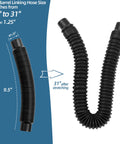 Image showing rain barrel linking hose stretching from 9.5 to 31 inches with 1.25 diameter, for the Rain Barrel Hose Connector Kit Link Two Rain Barrels To Double Your Rainwater Storage For Home Garden And Outdoor Chores Not For Metal Drums With Included Hole Saw And Gaskets Easy To Install.
