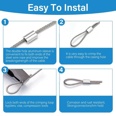 100 Pack 1/16 Inch Aluminum Crimping Sleeves Loops For 1.5mm Wire Rope Ferrules Built To Last For DIY Projects, Marine Gear, Camping, And Outdoor Use, loop crimp guide