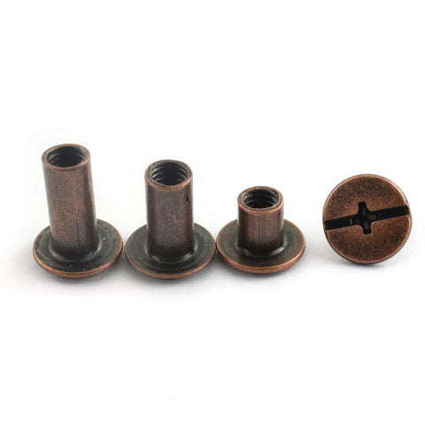 75 Piece Red Bronze Chicago Bindery Screw Assorted Kit M5 M5x6 M5x10 M5x12 showing various sizes of nickel plated carbon steel screws.
