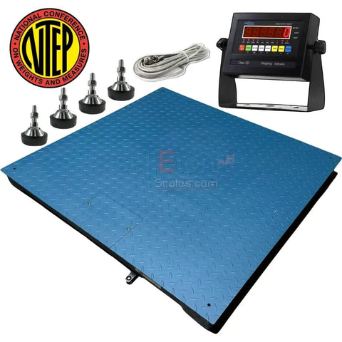 Heavy Duty 4X4 Digital Floor Scale With Single Side Ramp And NTEP Certified Alloy Load Cells, 48x48 inch steel deck with indicators.