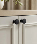 Slick Matte Black Cabinet Knobs Paired With Heavy Duty Smooth Glide Drawer Pulls 25 Pack on kitchen cabinet doors.