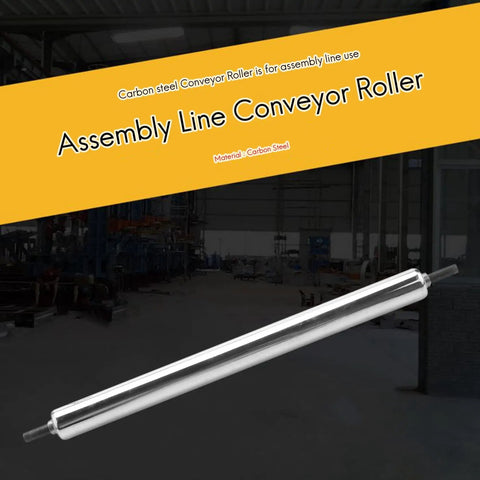 Carbon Steel Conveyor Roller 25mm x 300mm For Assembly Line Use Silver Heavy Duty Industrial Roller With 7mm Axle 330mm Overall Length For Smooth Material Handling shown angled in factory