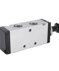 One Half Inch NPT Push Pull Valve for Pneumatic Systems, aluminum alloy body with hand lever, 5 way two position control valve