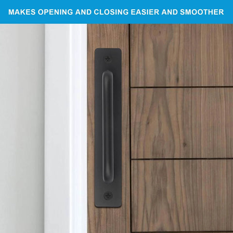 Barn Door Handles Two Pack Sliding Door Handles 6 3 Inch Hole Center Black Zinc Alloy installed on wood sliding door.